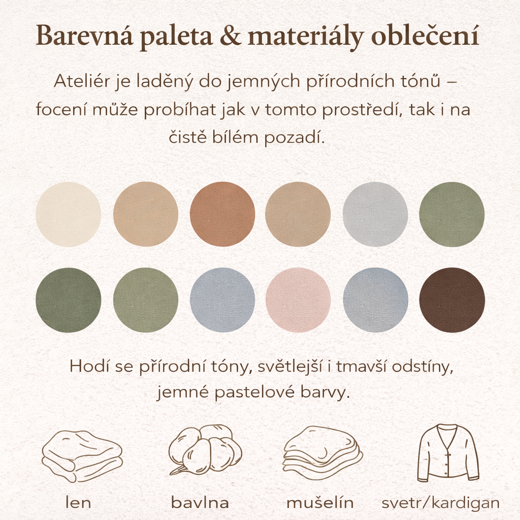 doporučená barevná paletka, oblečení ateliér, exteriér