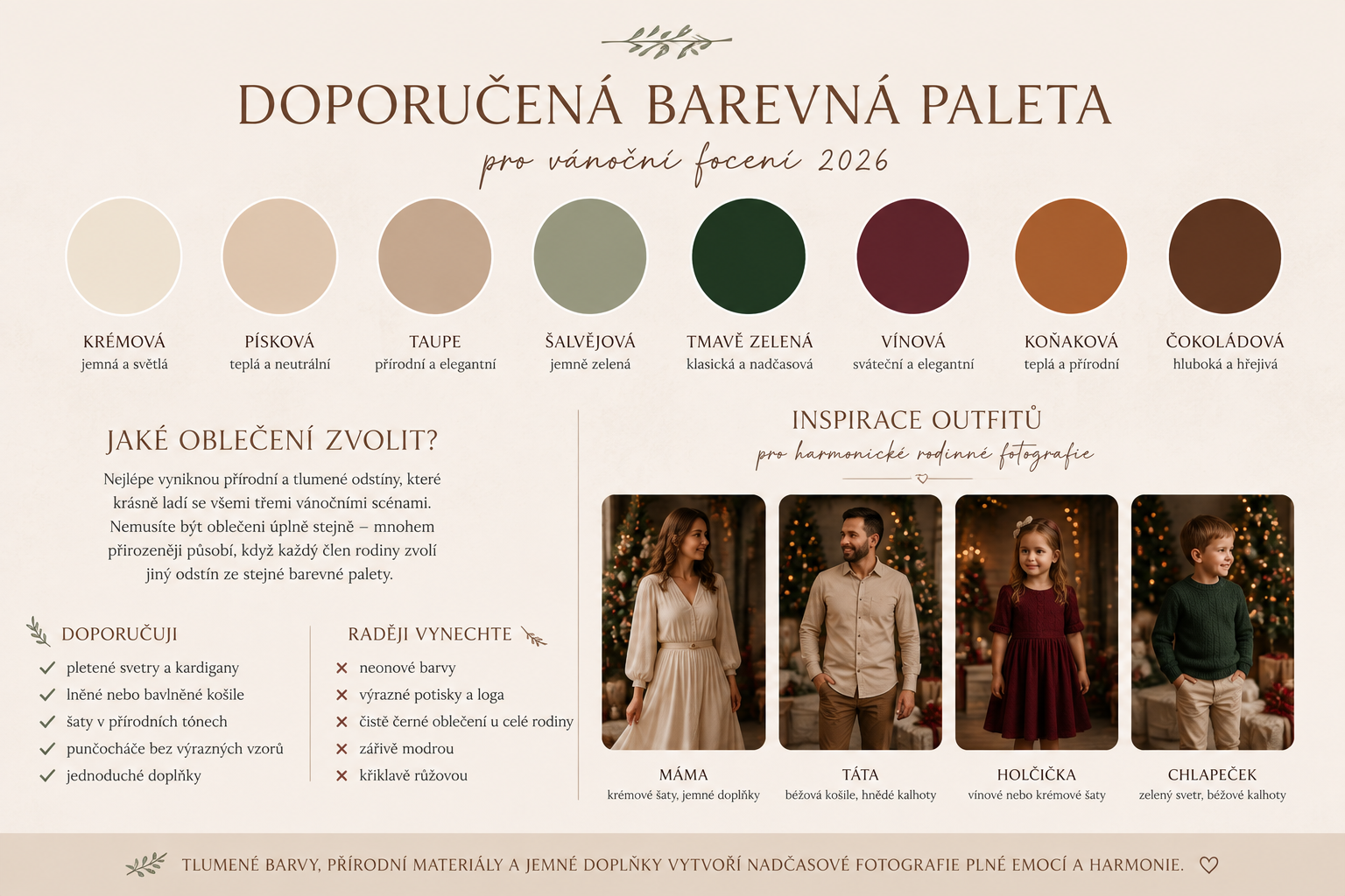barevná paletka jako inspirace na vánoční focení v ateliéru Sezimovo Ústí